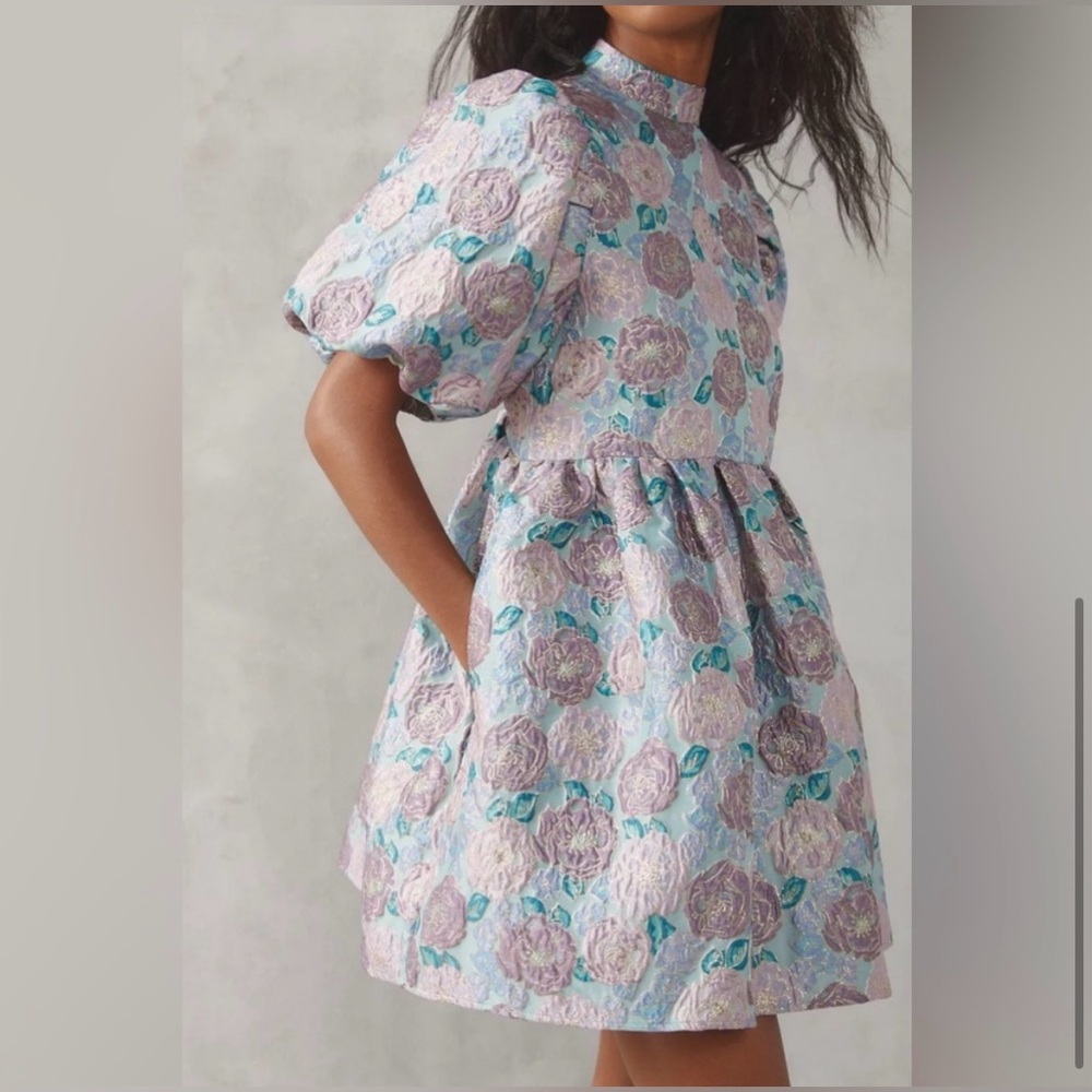Sister Jane Dream Iceland Poppy Floral-Brocade Mini Dress